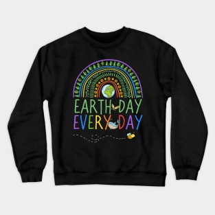 Pretty Earth Day Every Day Rainbow with Trees and Bee, Whale and Butterfly Crewneck Sweatshirt